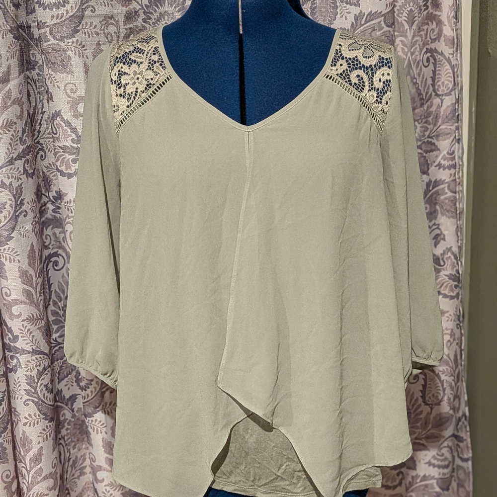 Iz Byer Cream Lace Shoulder Blouse